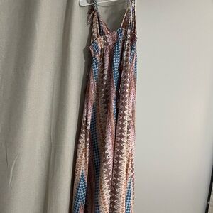Lulu's Blue and Orange Spaghetti Strap Maxi Dress